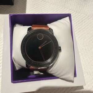 Movado Bold Men’s Watch 3600489 Brown Leather Strap Black Dial New